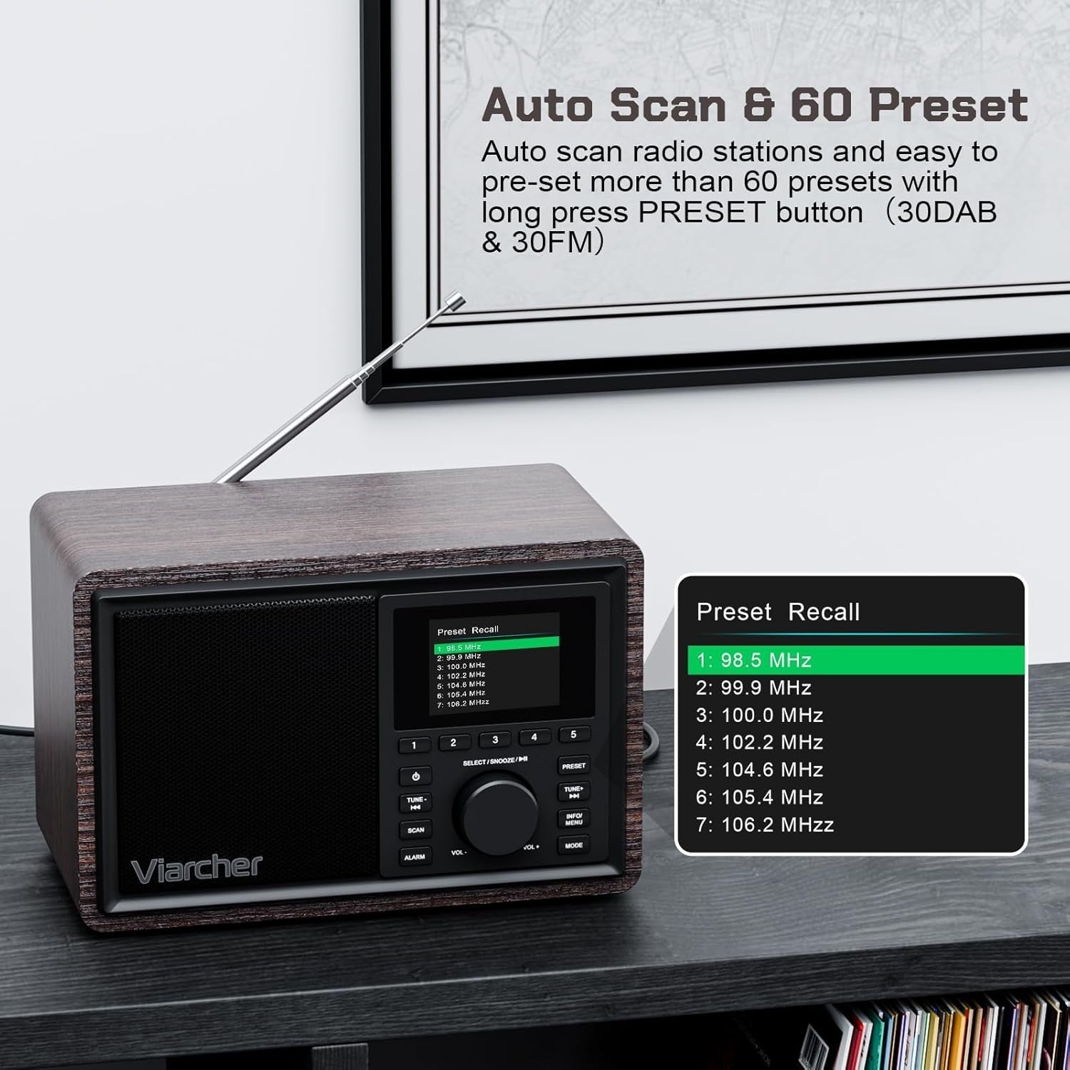 Mains DAB/DAB+ FM Radio Bluetooth Dual Alarm Kitchen Walnut