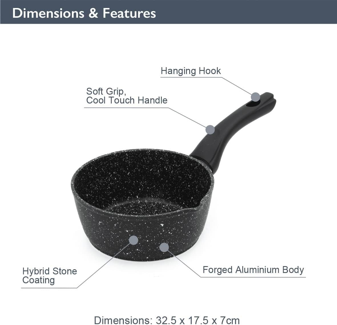 16cm Black Non Stick Milk Pan with Cool Touch Handle Induction Safe