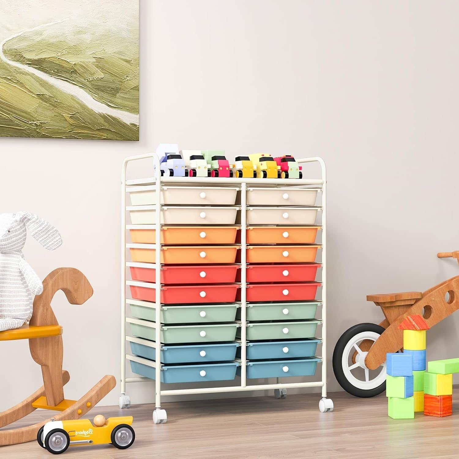 20 Drawer Rolling Storage Cart Mobile Utility Organizer Trolley Colorful