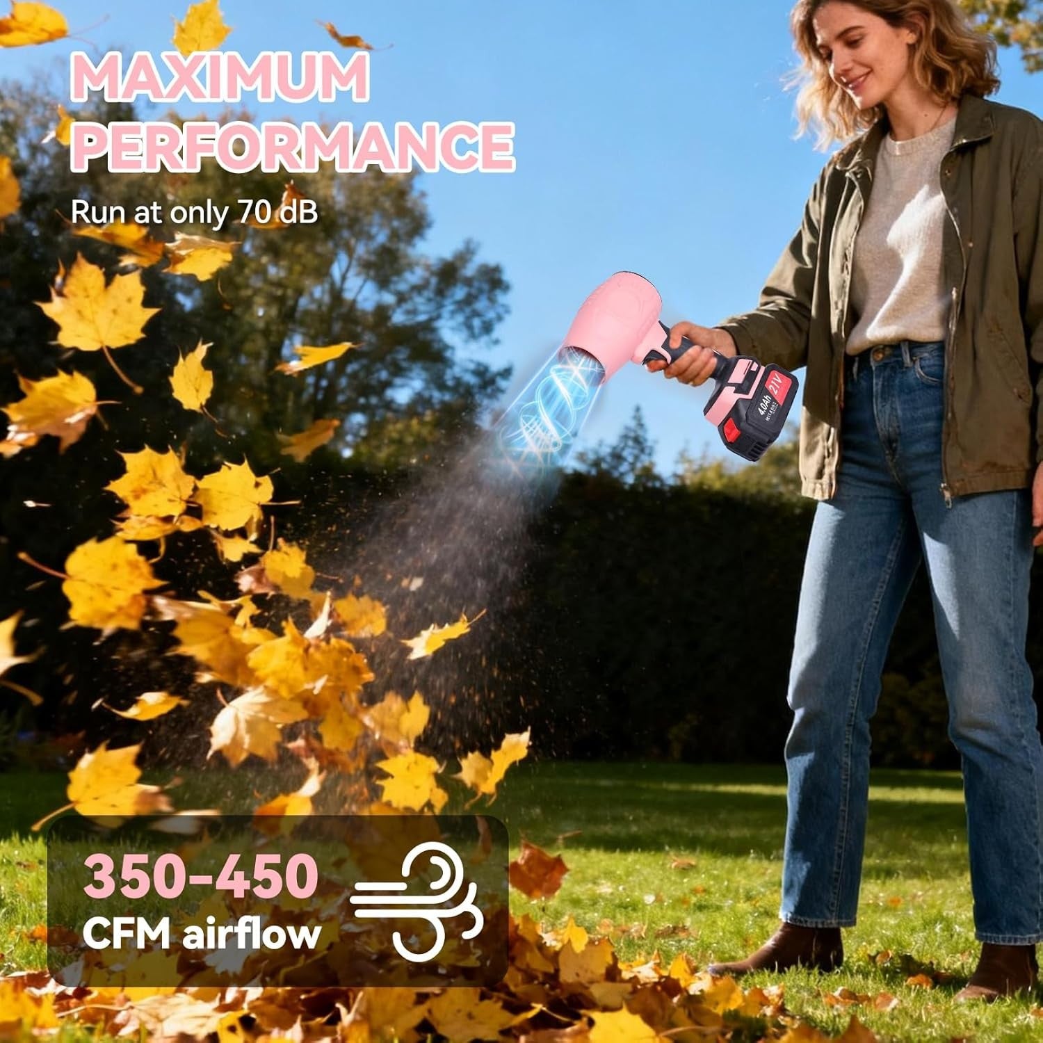 Cordless Electric Leaf Blower 21V Dual Batteries Lightweight Turbo Handheld