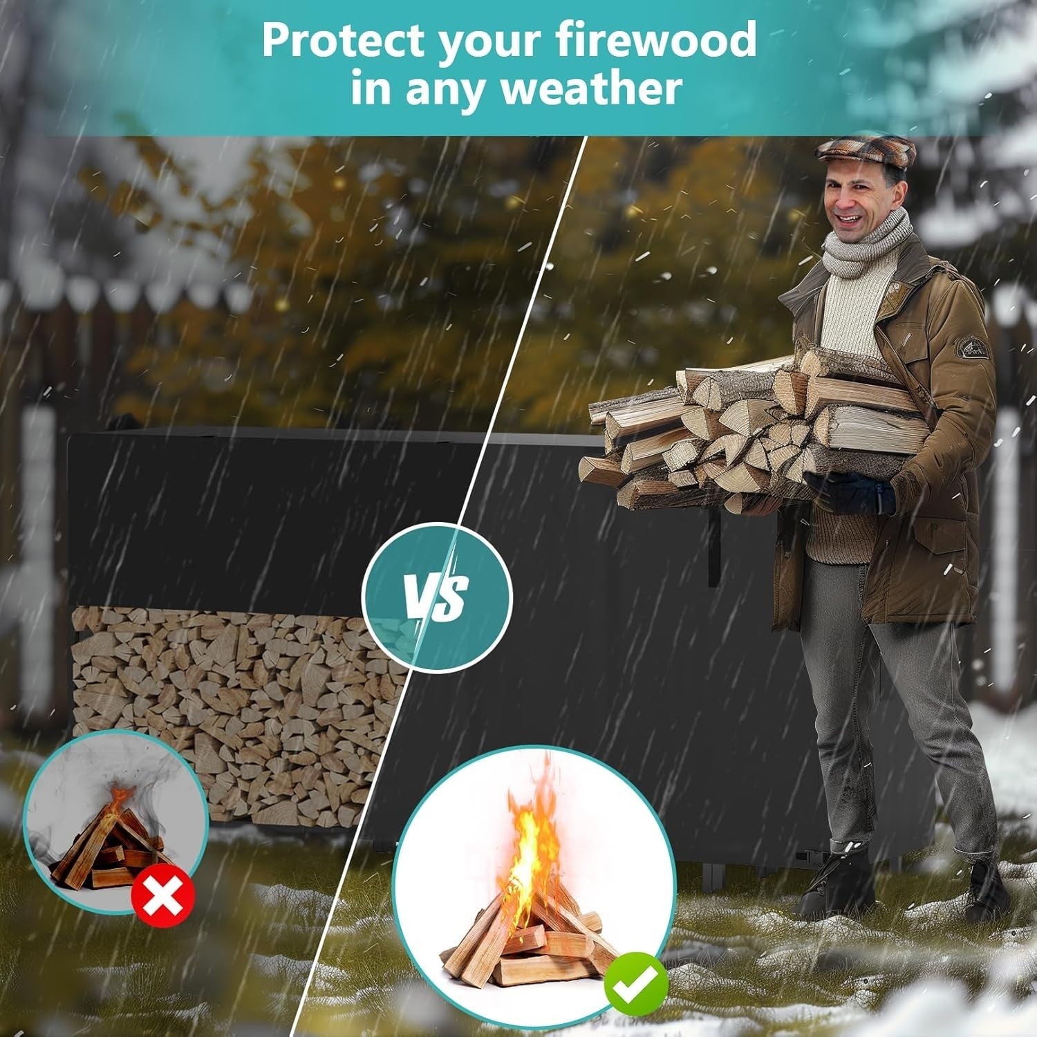 Heavy-Duty Outdoor Log Rack with Waterproof Cover, Expandable 235x25x116cm