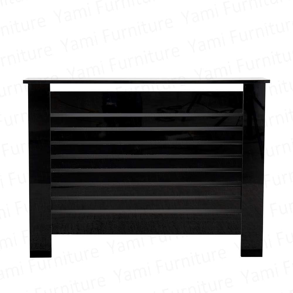 High Gloss Radiator Cover Modern Slatted Cabinet Medium Black