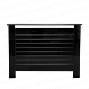 High Gloss Radiator Cover Modern Slatted Cabinet Medium Black