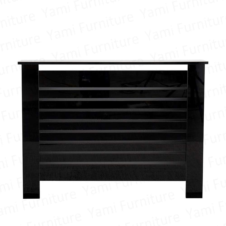 High Gloss Radiator Cover Modern Slatted Cabinet Medium Black