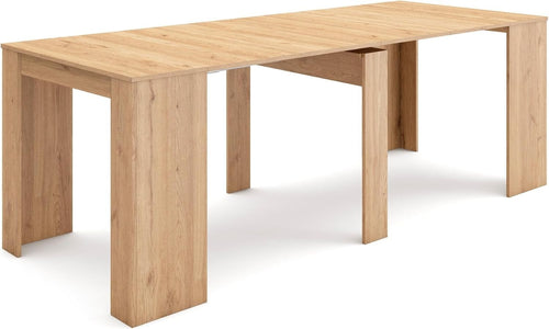 Extendable Oak Dining Table Folding Console 220cm Seats 10