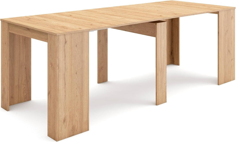Extendable Oak Dining Table Folding Console 220cm Seats 10