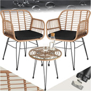 Rattan Bistro Set 2 Seater Garden Chairs Glass Table Balcony Patio Furniture