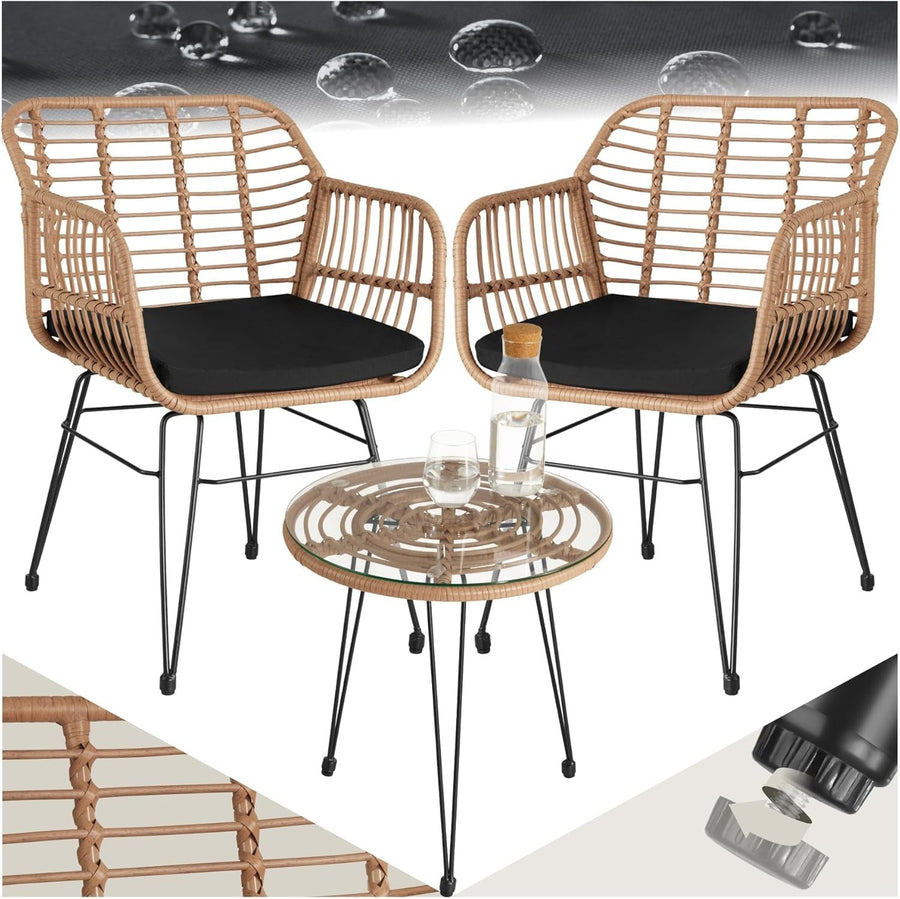 Rattan Bistro Set 2 Seater Garden Chairs Glass Table Balcony Patio Furniture