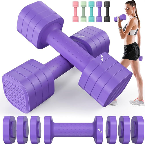 Purple Adjustable Hand Weights 2–5lb Pair 4-in-1 Non-Slip Home Fitness