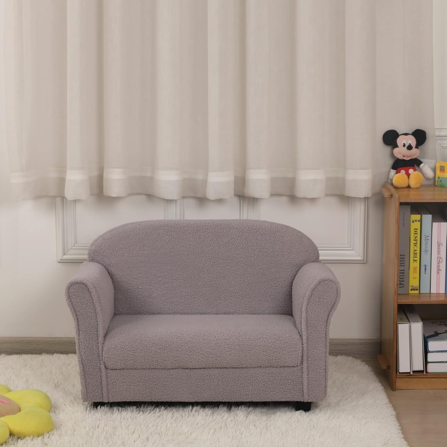 Children Grey Sofa Couch with Armrests – Double Seater Toddler Couch Chair