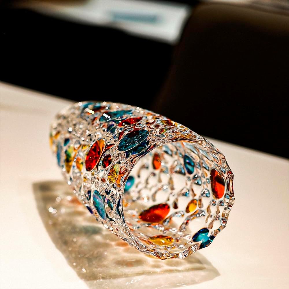Large Crystal Glass Flower Vase 11.8in Colorful Dot Modern Home Décor