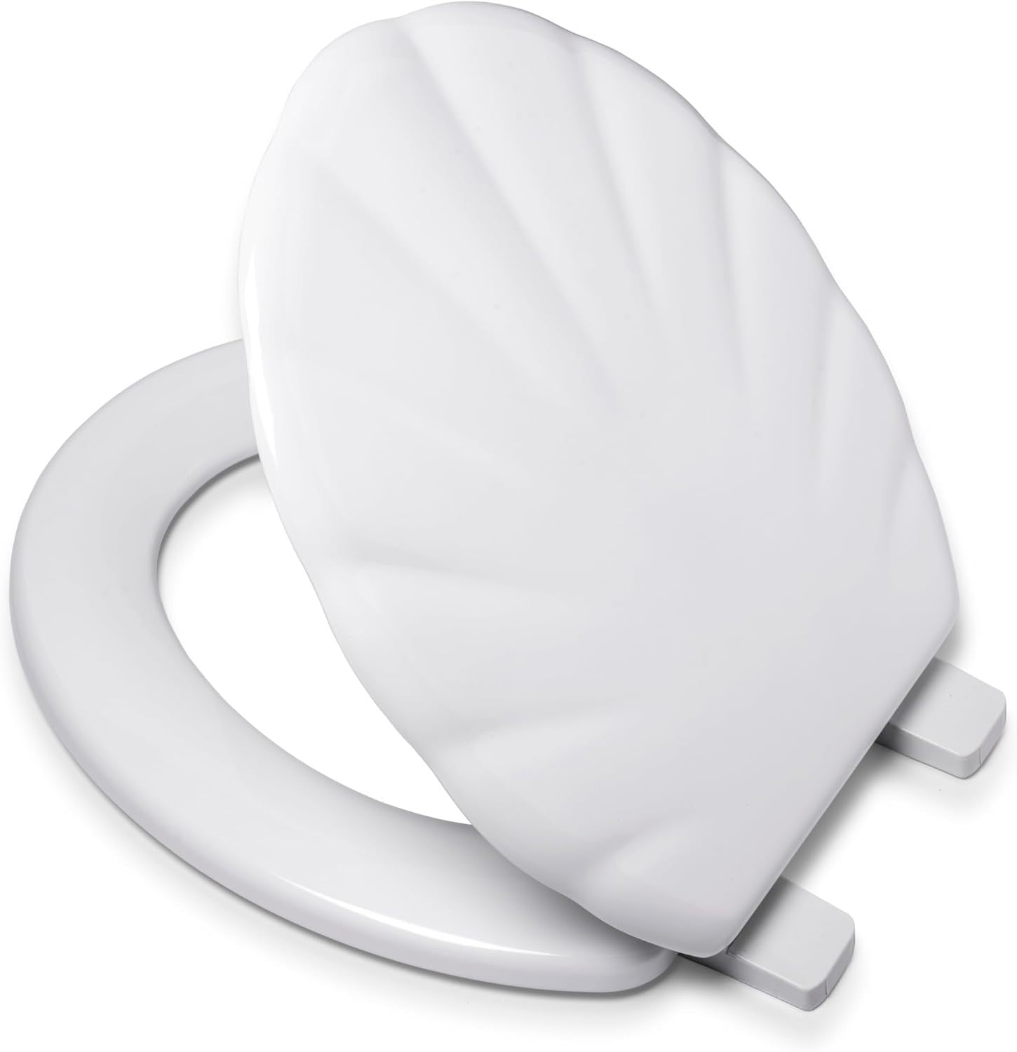 Shell White Wooden Toilet Seat Gloss Antibacterial Stick ‘N’ Lock Hinges