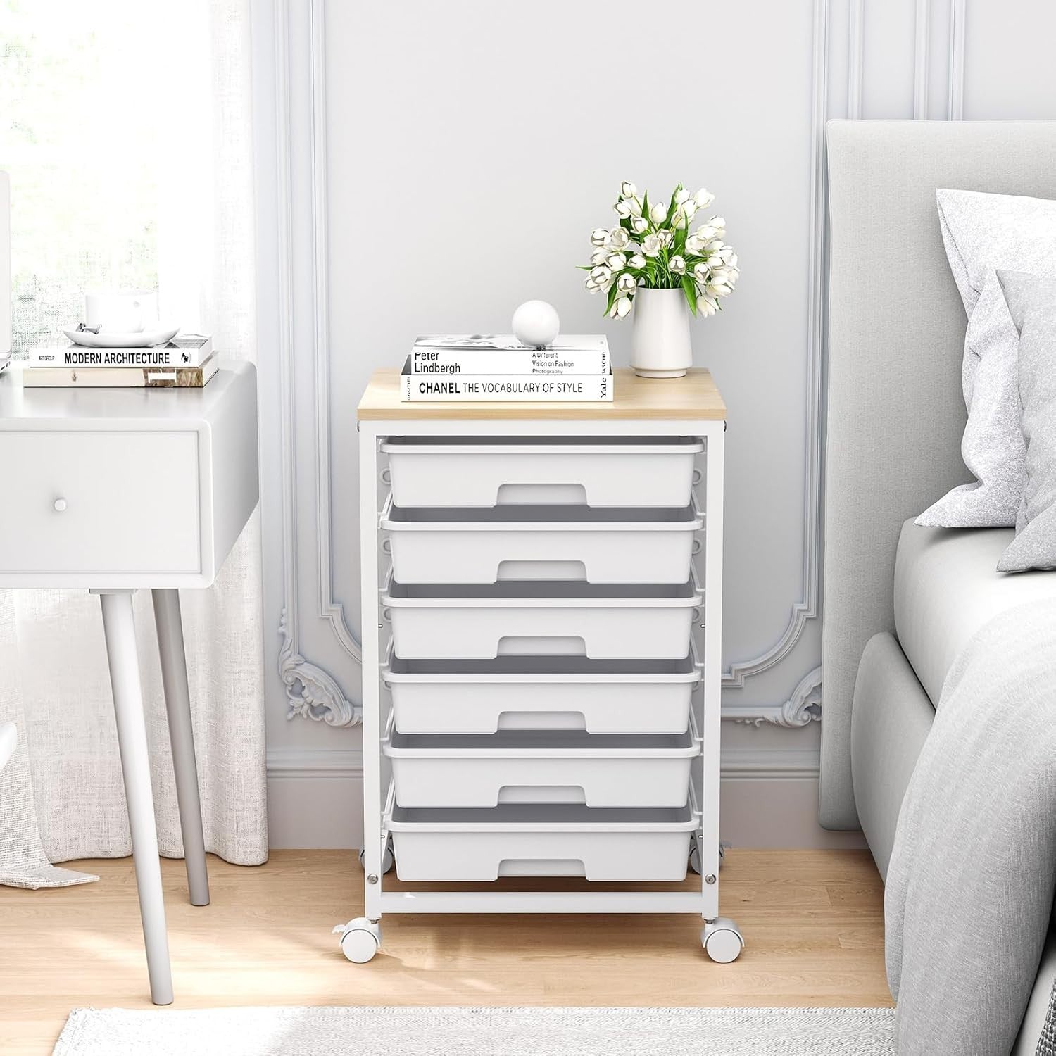 White 6 Drawer Rolling Storage Cart Utility Organizer Trolley Wheels
