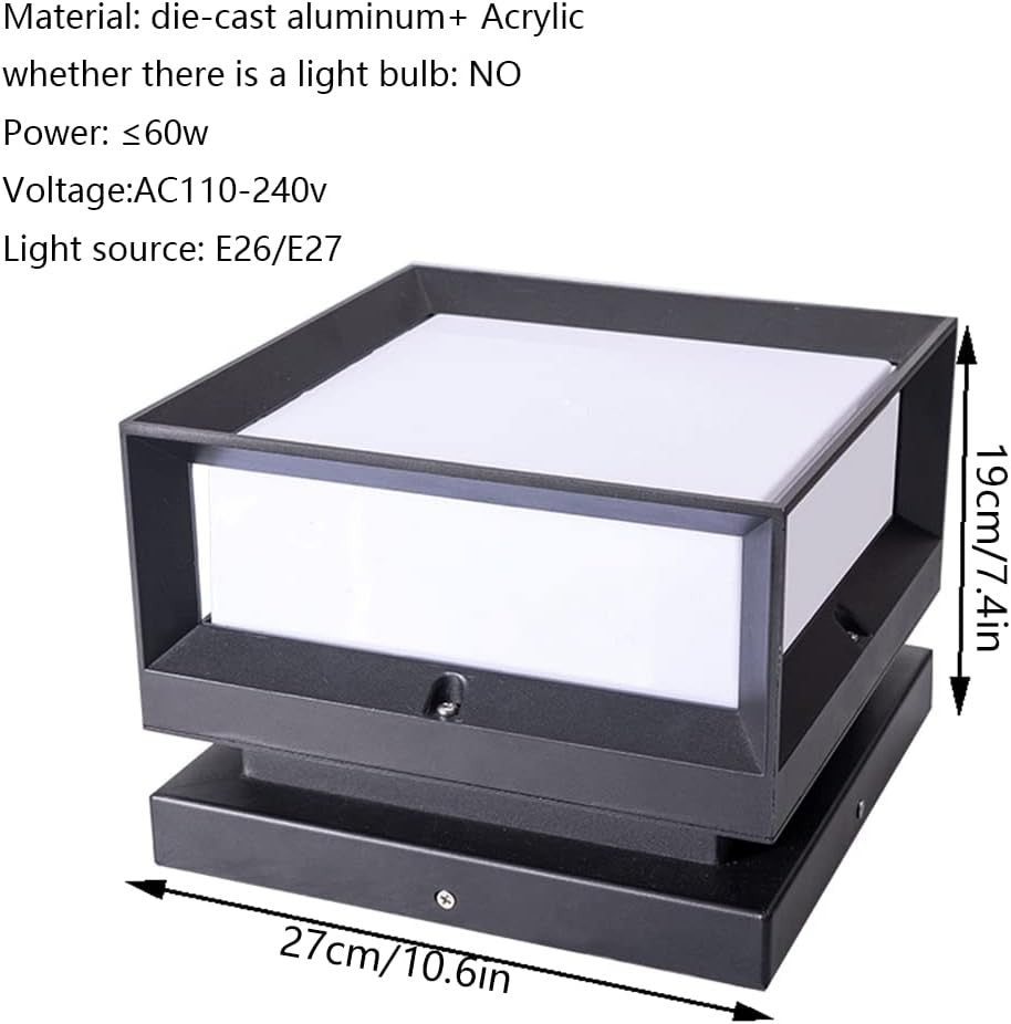 YGZPALH 9.8" Waterproof Garden Pillar Lamp E26 Patio Driveway Light
