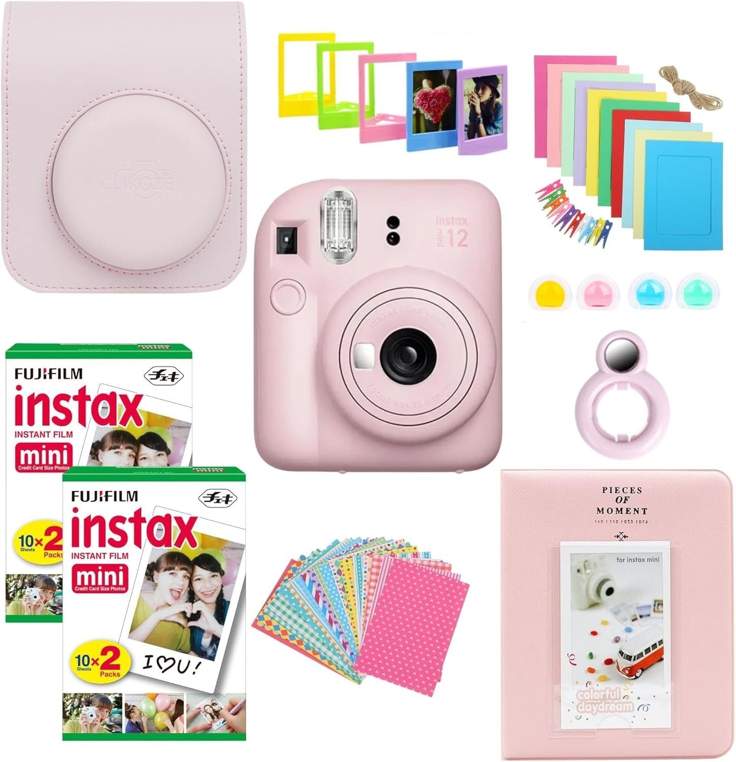 Instant Camera Bundle Pink 40 Film Shots Case Album Filters Photo Kit
