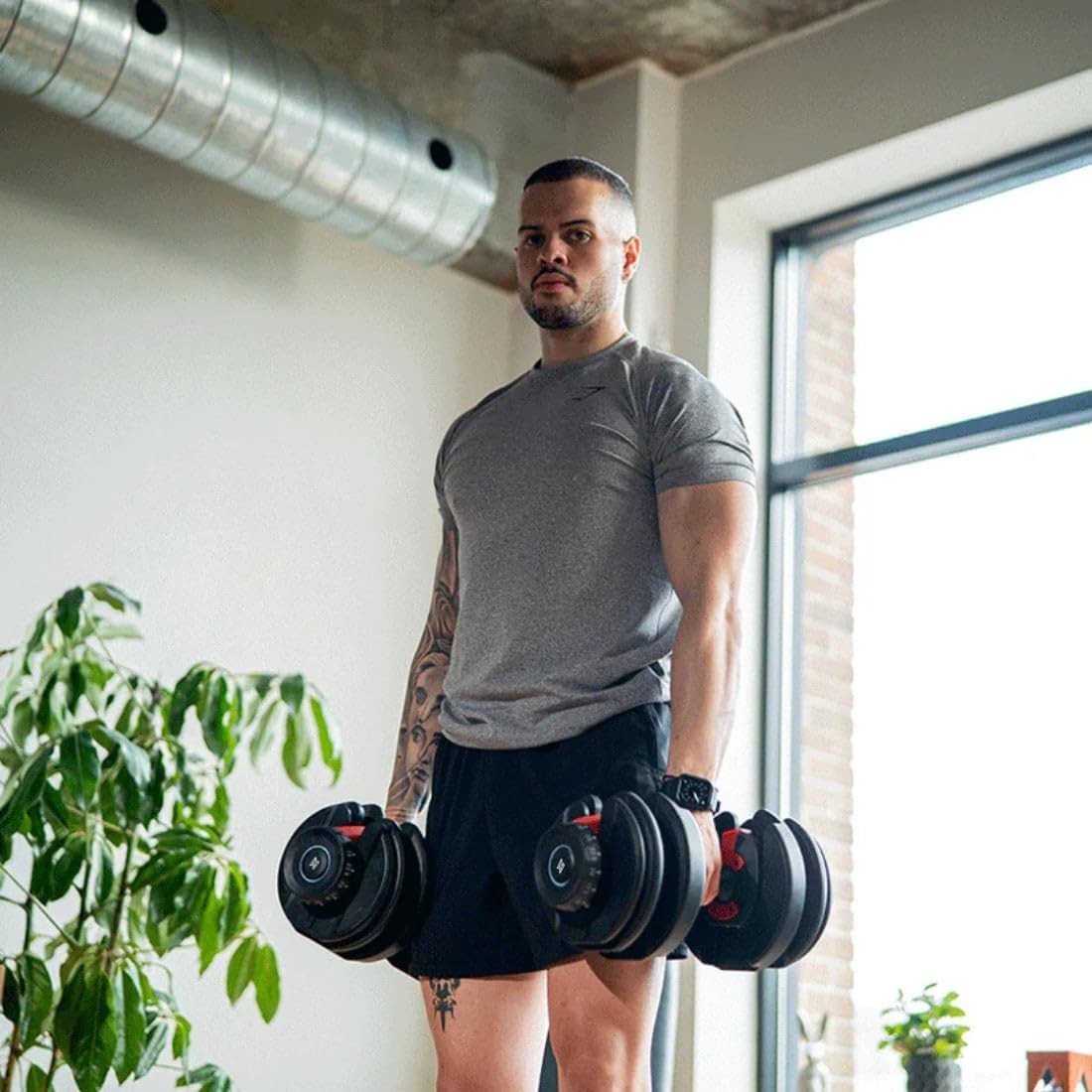 2x 24KG Adjustable Dumbbells Pair With Rack Dial System Home Gym Weights