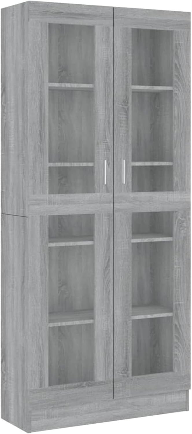 185cm Grey Book Vitrine Cabinet | Glass Doors & Storage Shelves