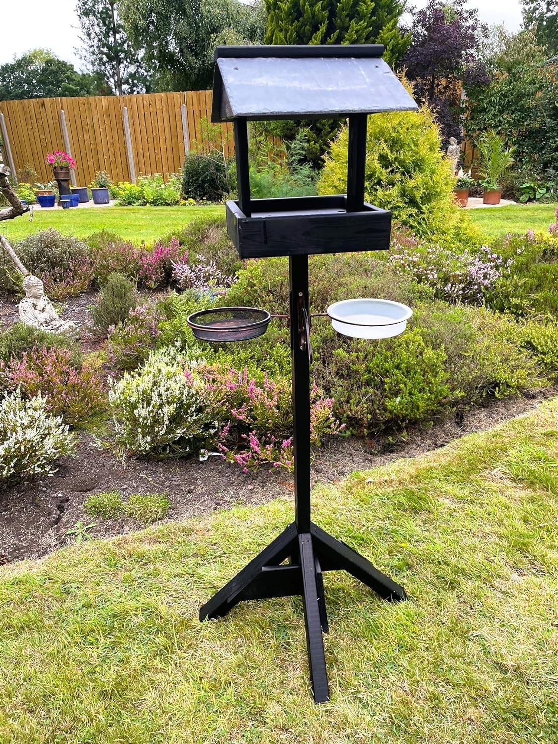 Wooden Bird Feeding Table Outdoor Garden Feeder Station Black 130cm