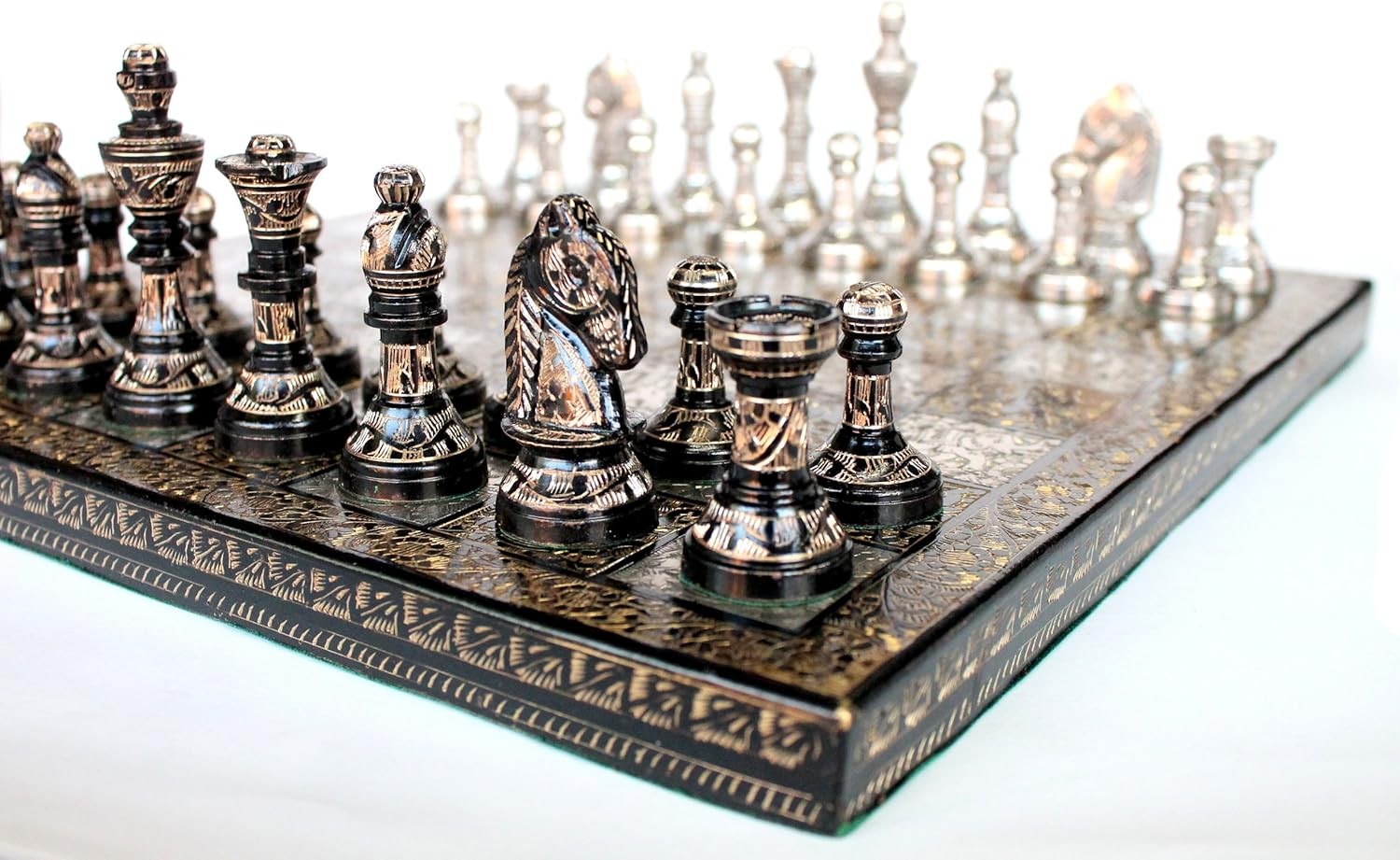 Luxury Brass Chess Set 31cm Board Handcrafted Metal Pieces Premium Gift
