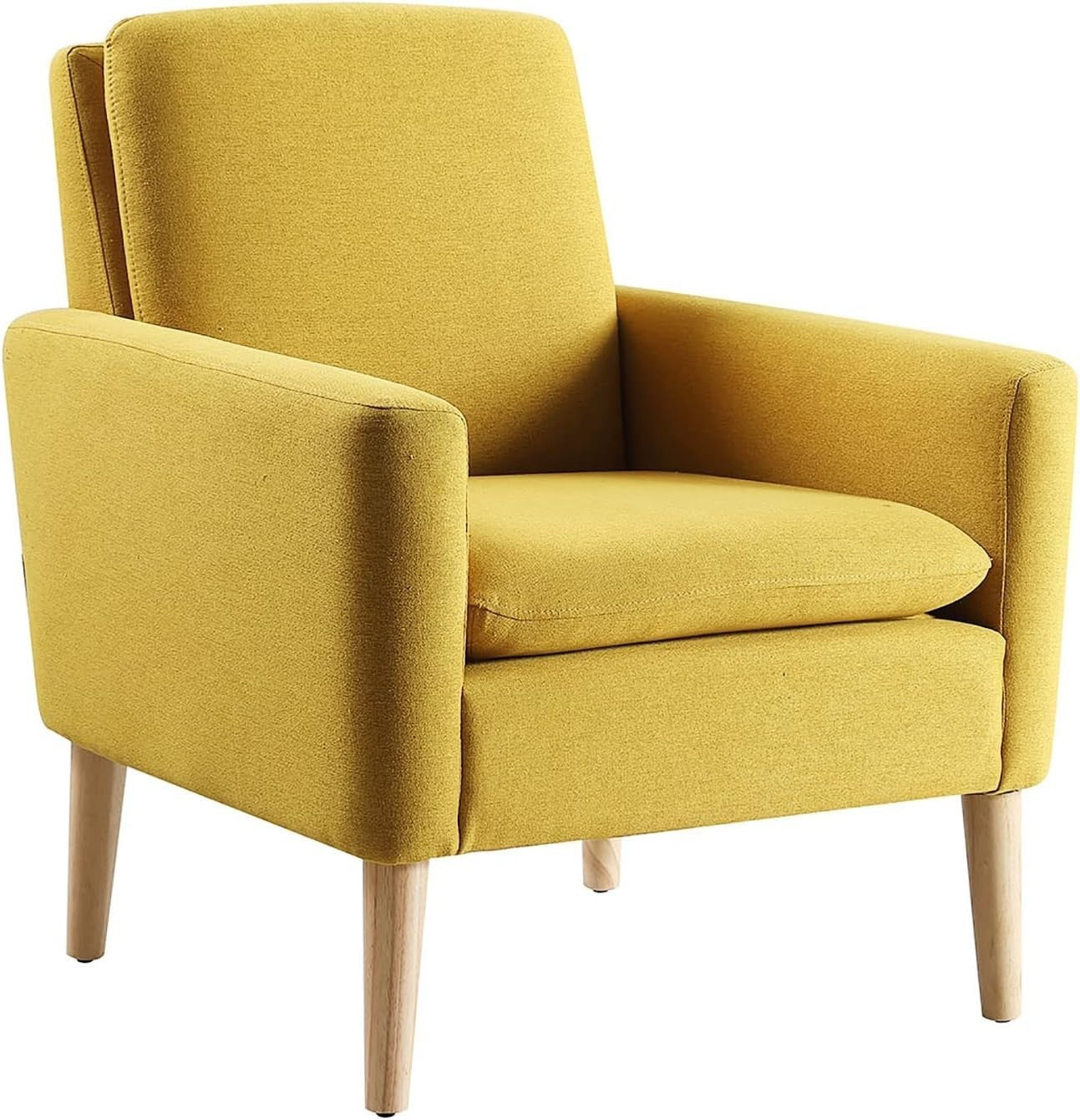Yellow Lounge Armchair Upholstered with Wood Legs for Living Room Bedroom