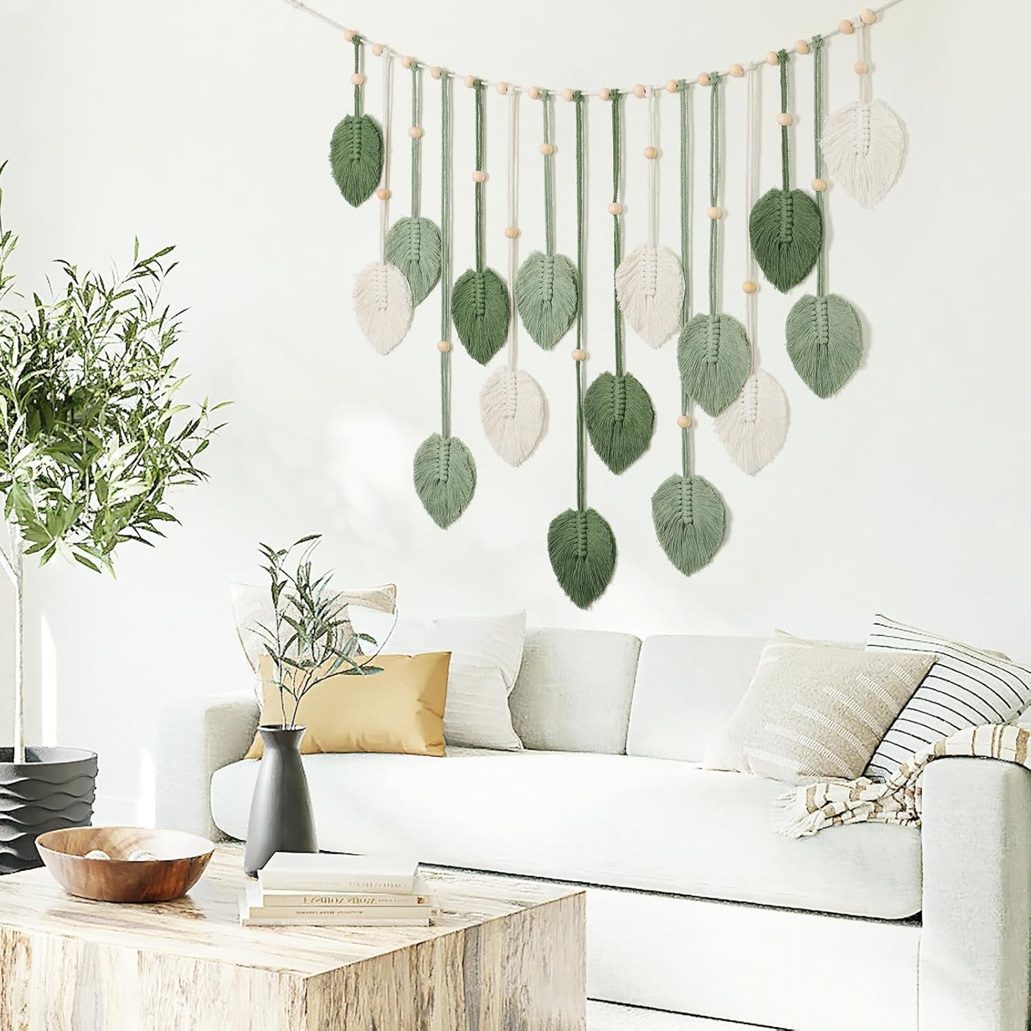 Large Macrame Leaves Wall Hanging Boho Tapestry 28x51in