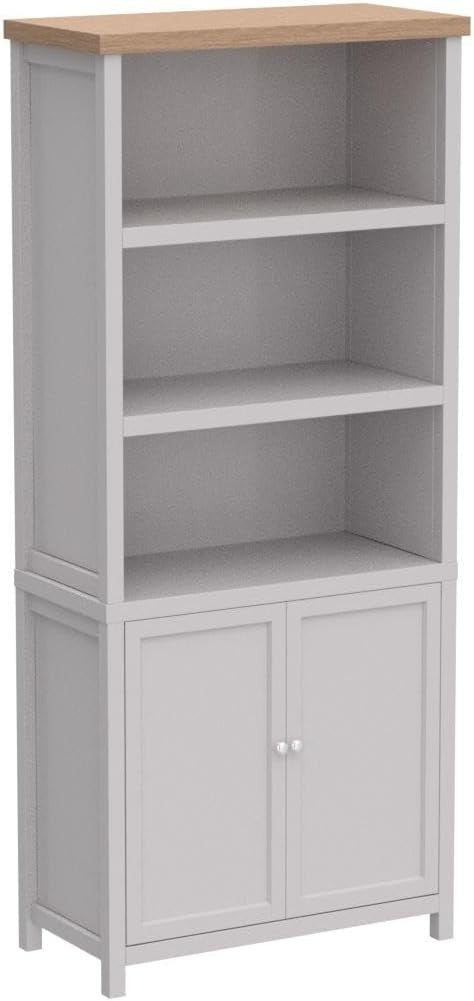 Tall Display Bookcase Cupboard 3 Shelf 2 Door Storage Unit Grey Oak