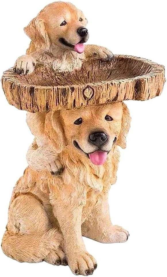 Dog Bird Bath Feeder – Polyresin Garden Ornament Outdoor Animal Sculpture Décor