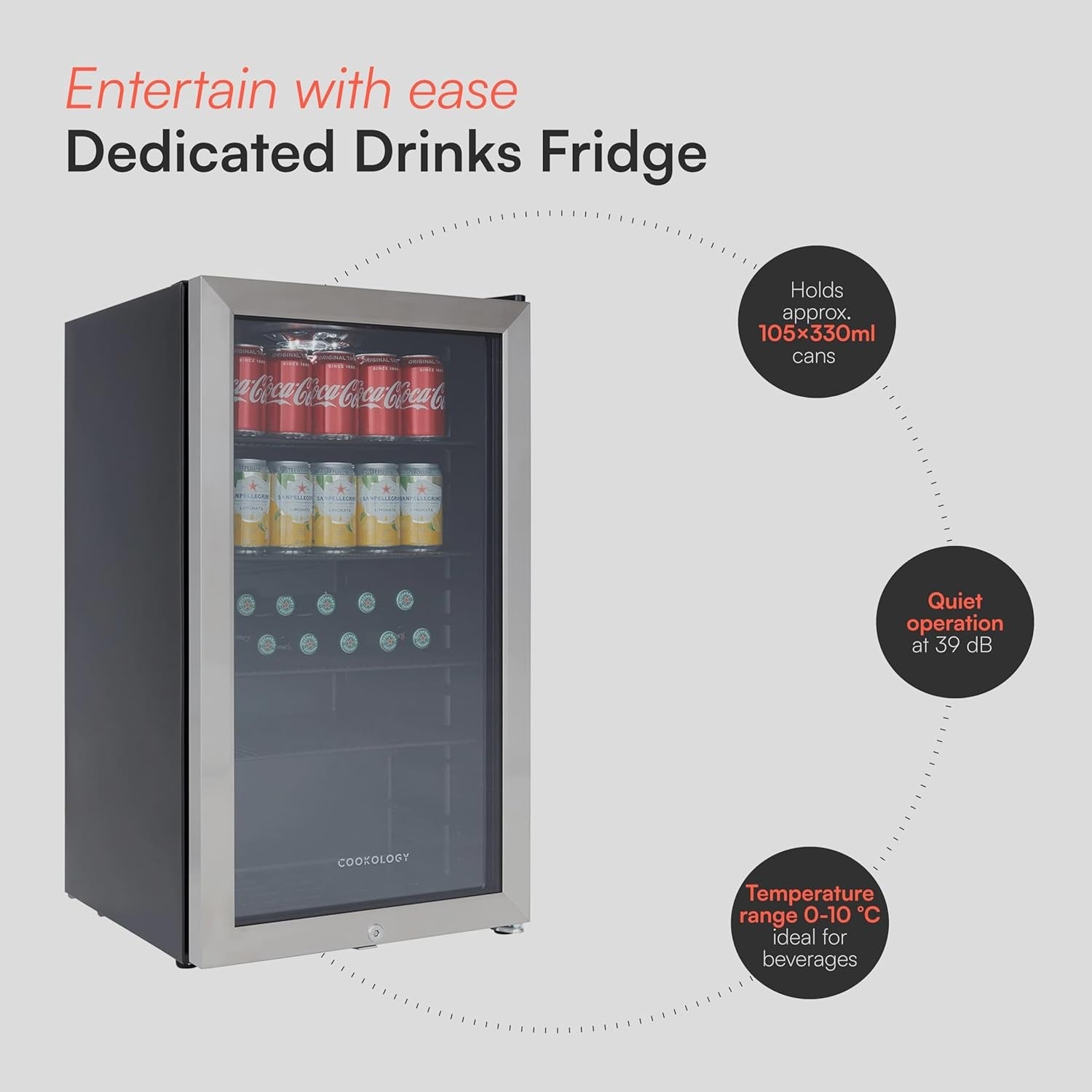 Under Counter Drinks Fridge 98L Glass Door Beer Wine Cooler LED Display