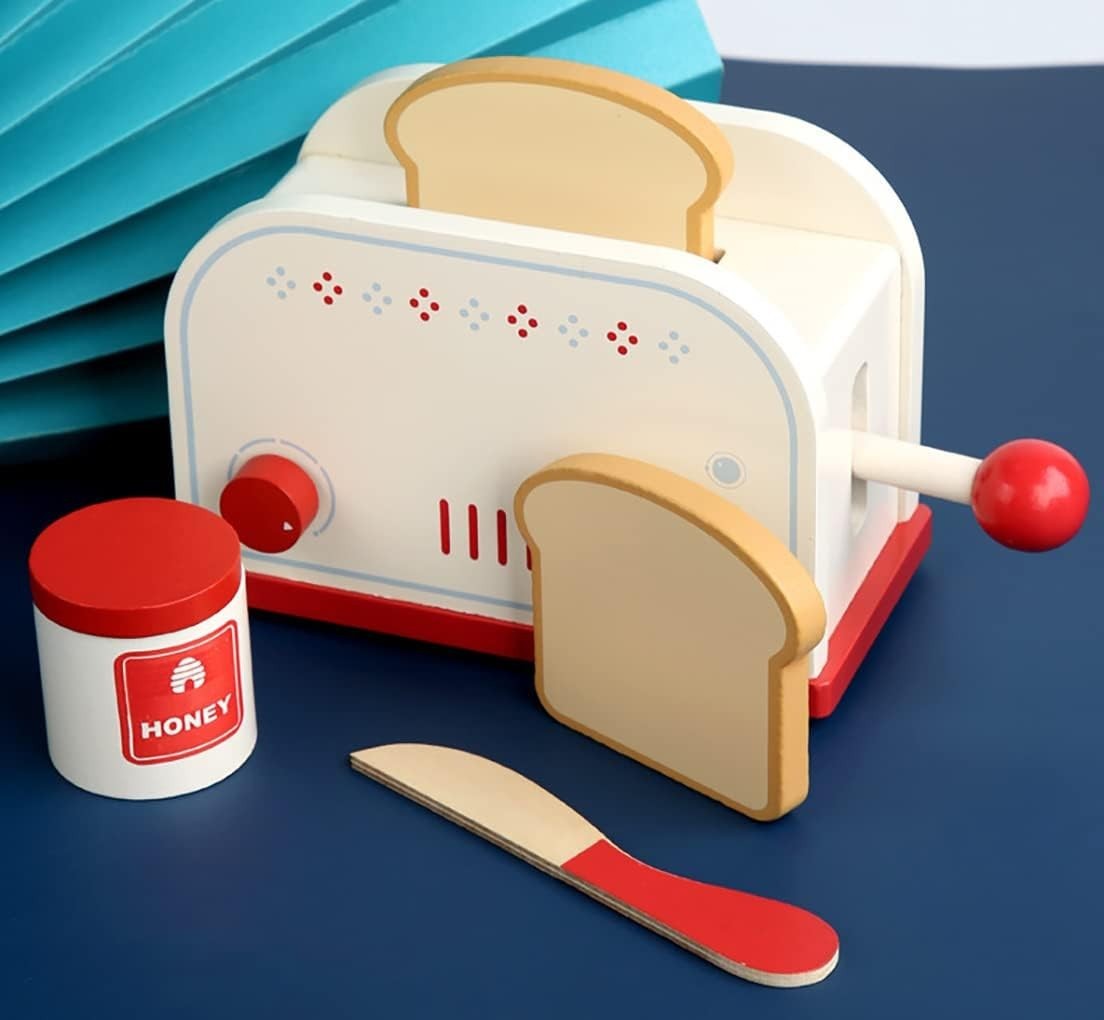 Wooden Pretend Play Toaster & Bread Maker Toy Set for Kids