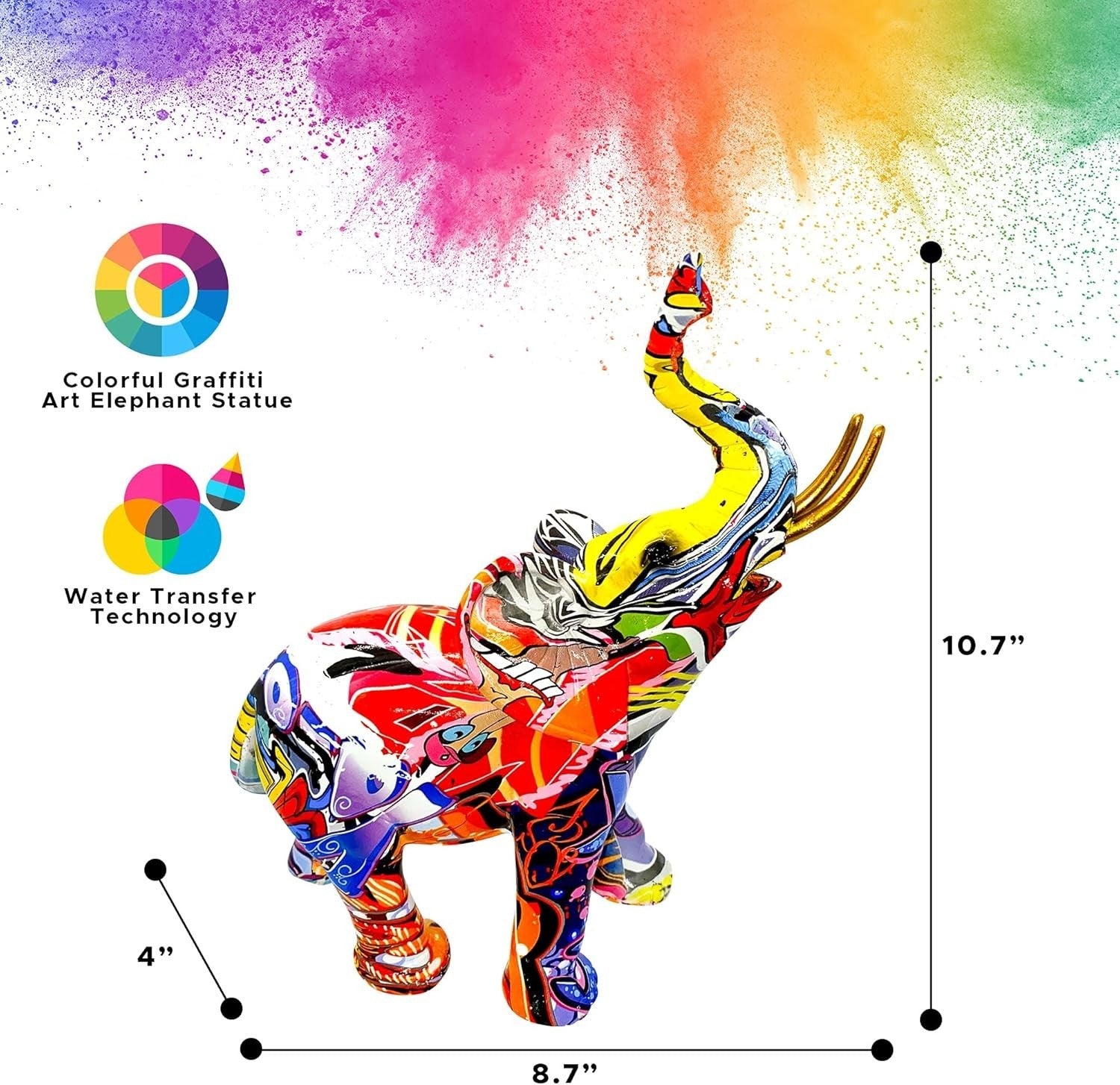Large Graffiti Elephant Ornament Modern Resin Sculpture Colourful Home Decor