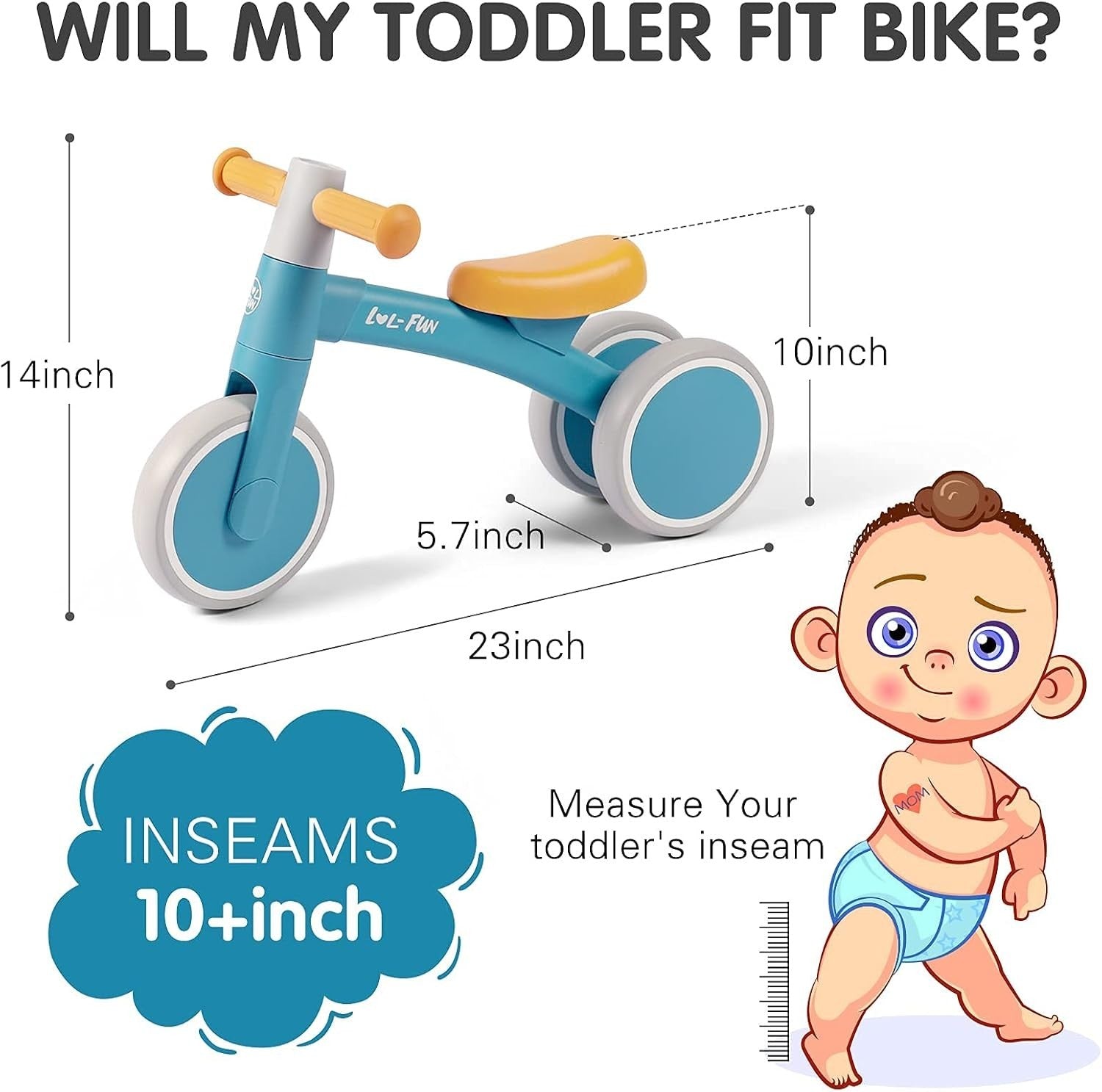 Baby Balance Bike Toddler Ride On Walker No Pedal 12-24 Months Blue