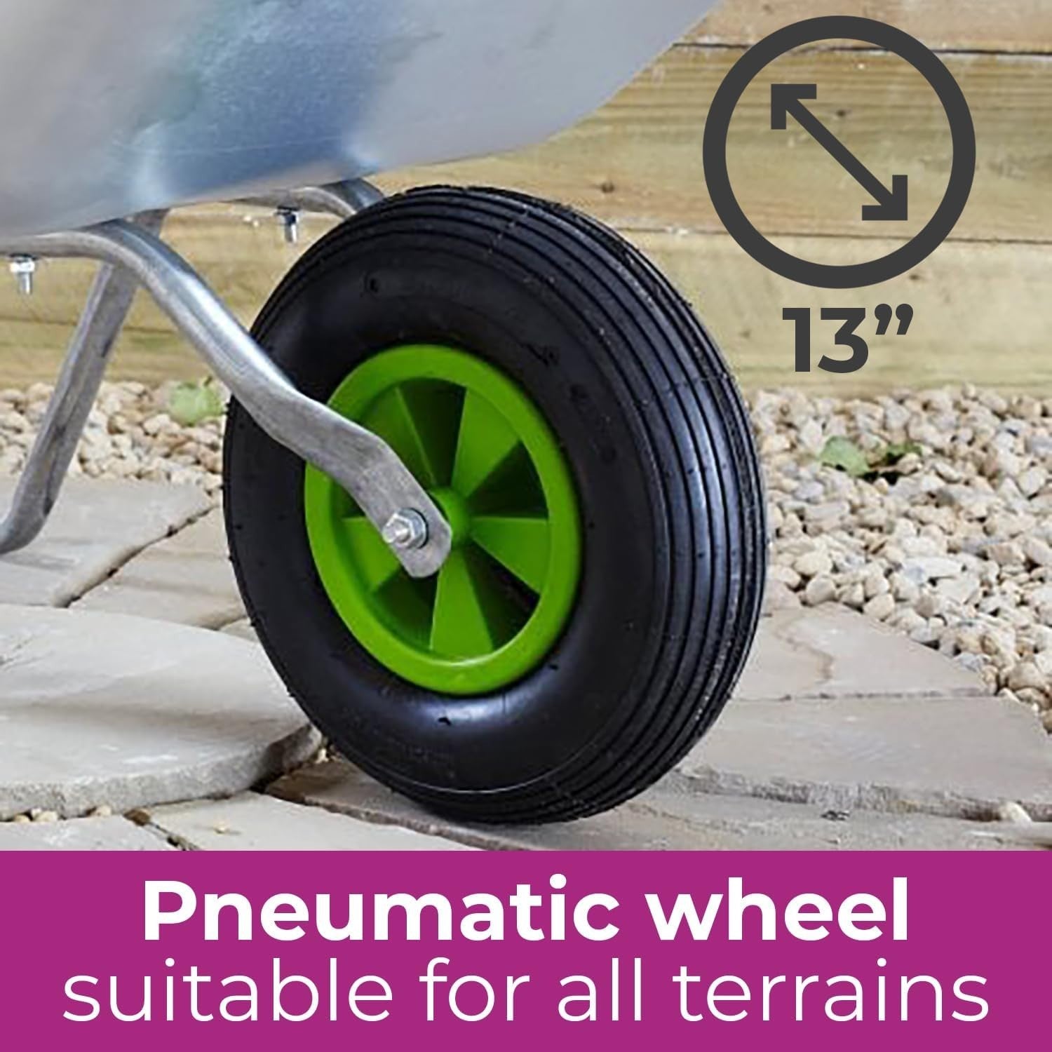 65L Garden Wheelbarrow – Galvanised Steel Tray w/ Pneumatic Tyre for Heavy Loads
