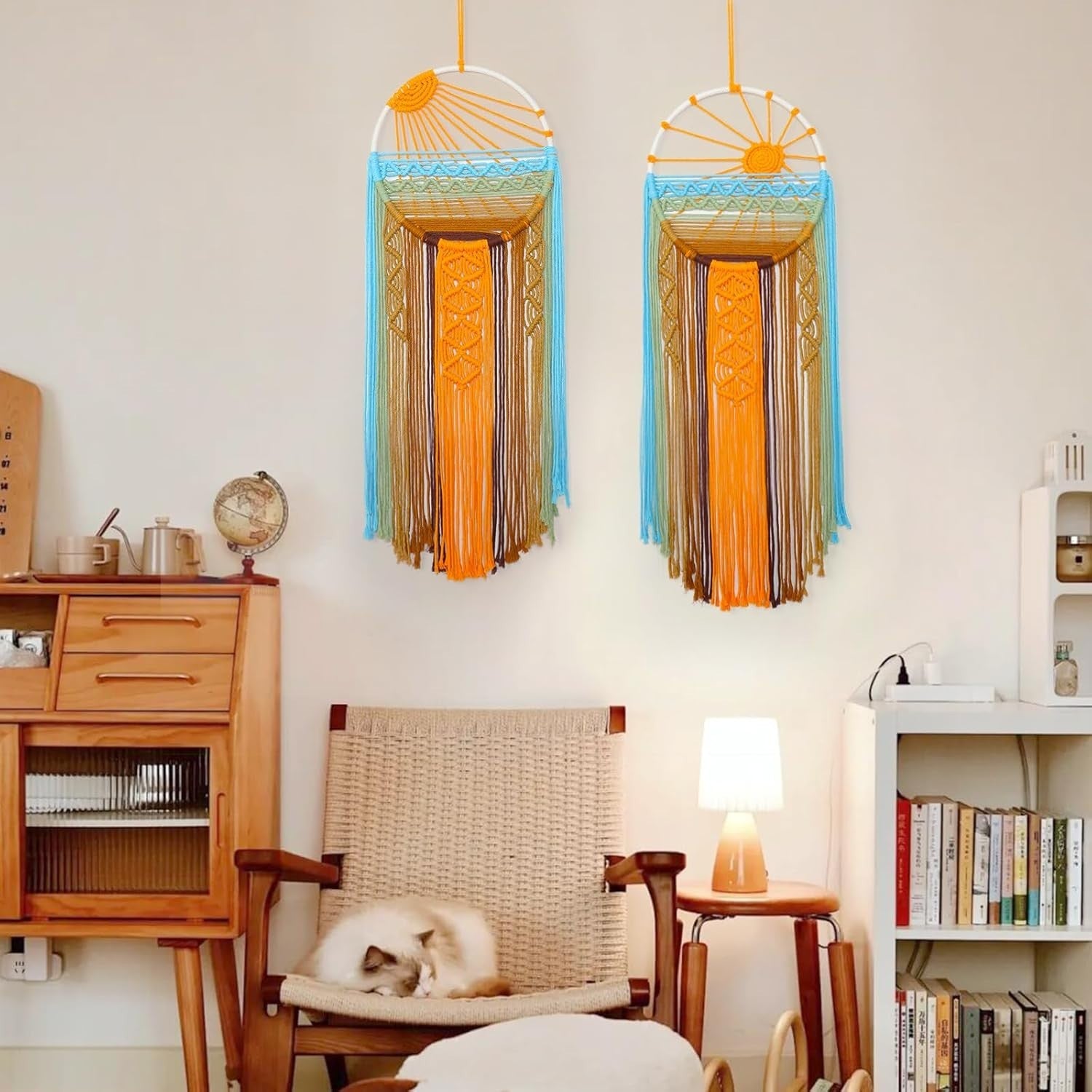 2PCS Sunset Macrame Wall Hanging Boho Tapestry 29.5x9.9in