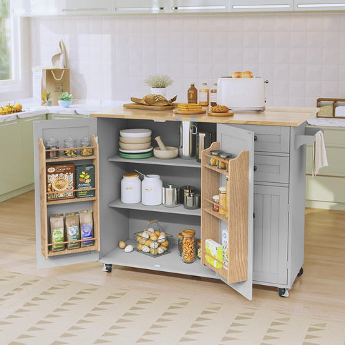 Large Kitchen Island on Wheels Rolling Storage Trolley Extendable Worktop
