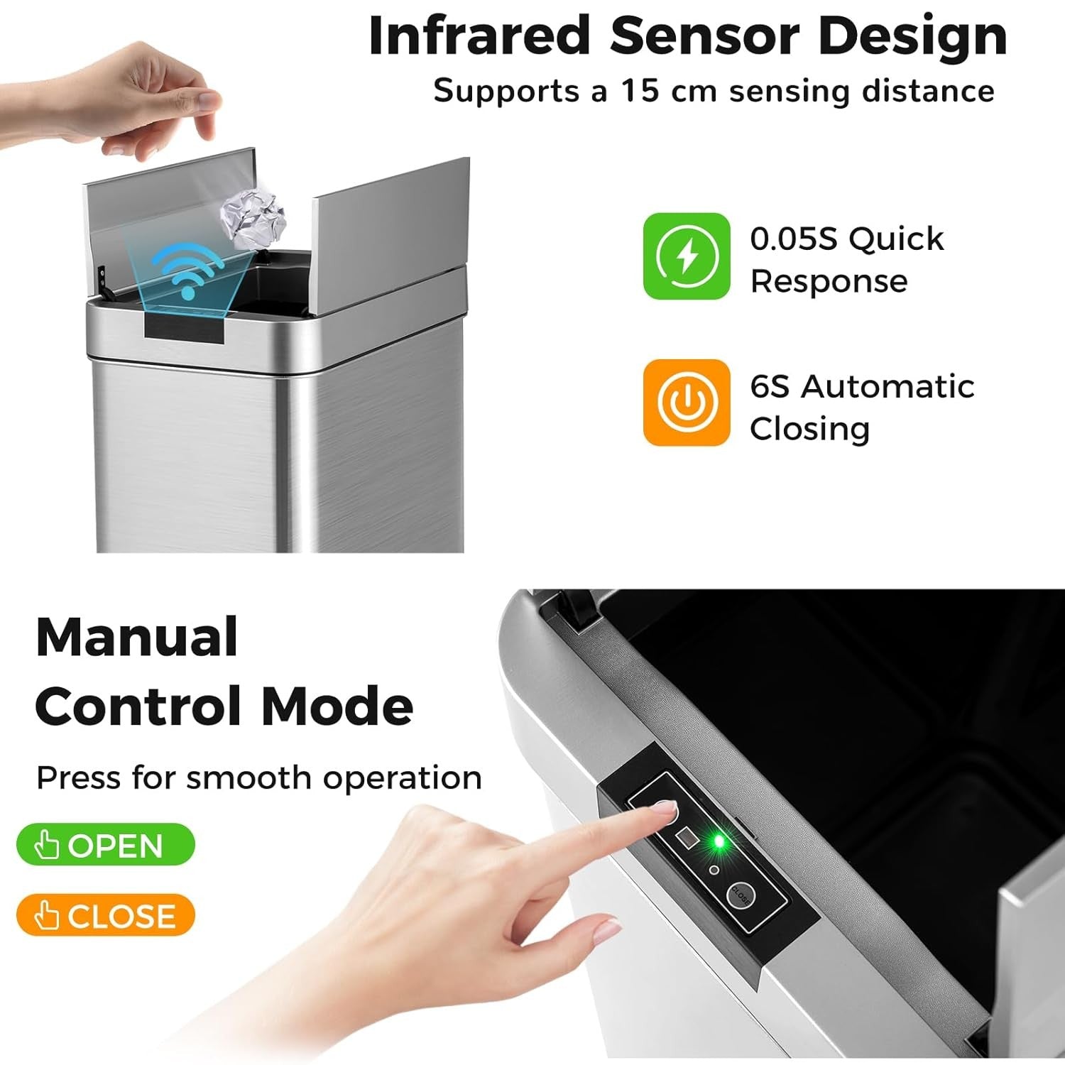 50L Automatic Touchless Kitchen Bin Motion Sensor Silver
