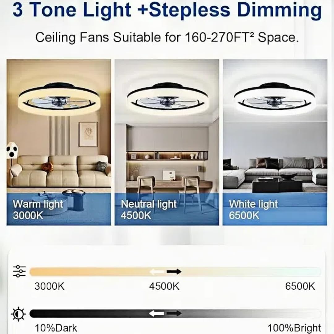 50cm Ceiling Fan Light, Smart Remote, Quiet 6-Speed Dimmable LED