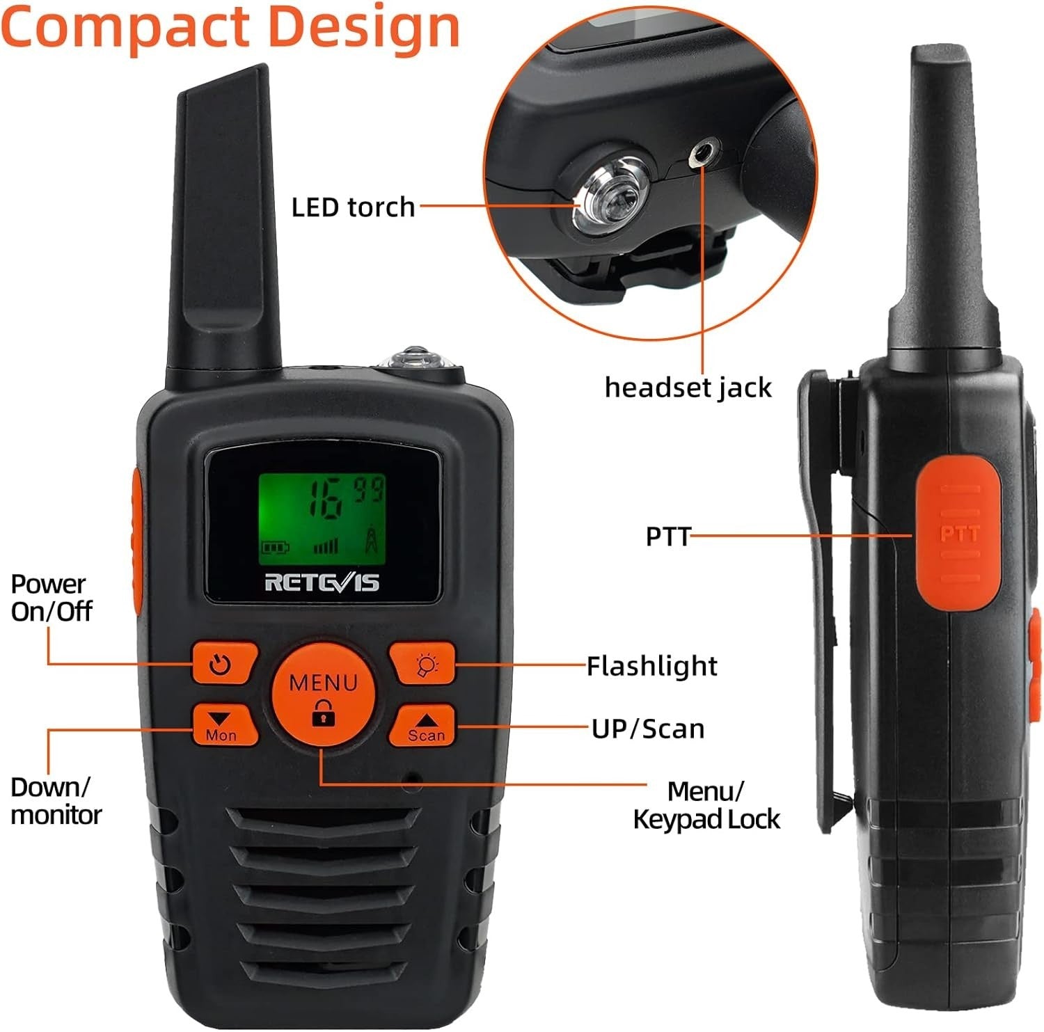 PMR446 Walkie Talkies 4 Pack Long Range VOX LED Torch Outdoor Radio