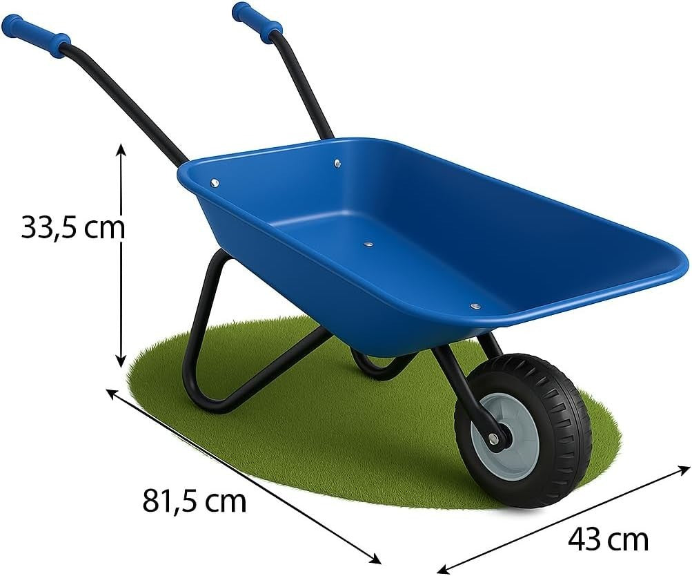 Kids Metal Wheelbarrow Blue – Garden Play Toy w/ Soft Grip Handles & 20kg Cap