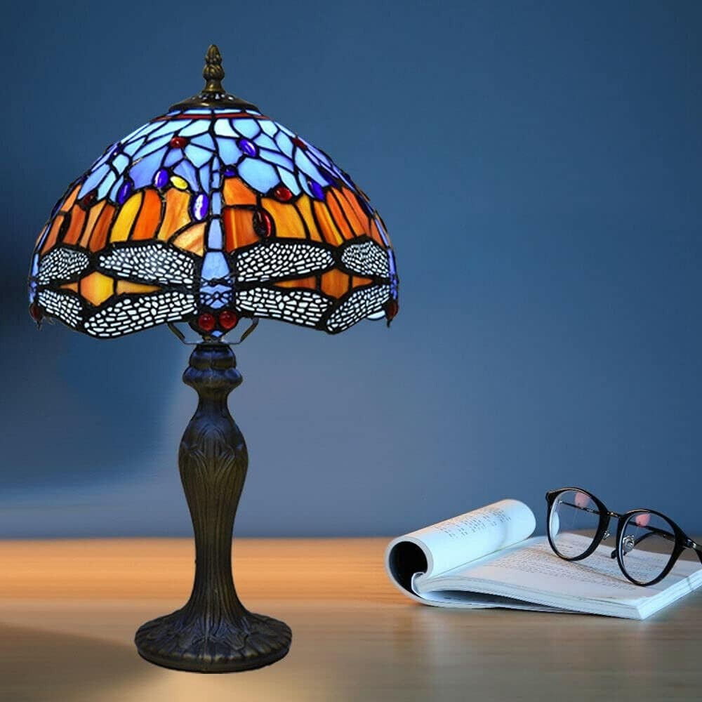 Handmade Tiffany Dragonfly Table Lamp 42cm Tall Stained Glass