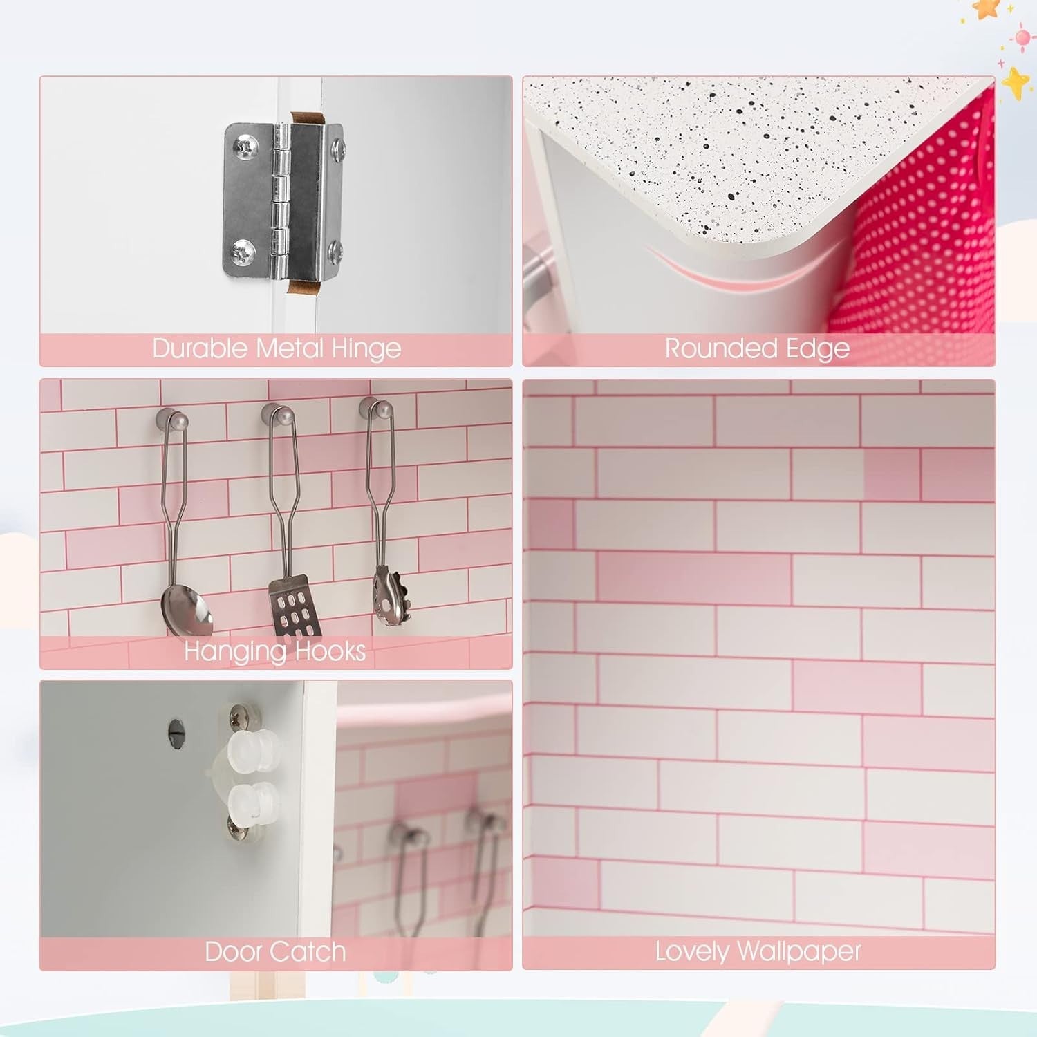 Corner Kids Play Kitchen Lights Sounds Pink Wooden Chef Toy Set