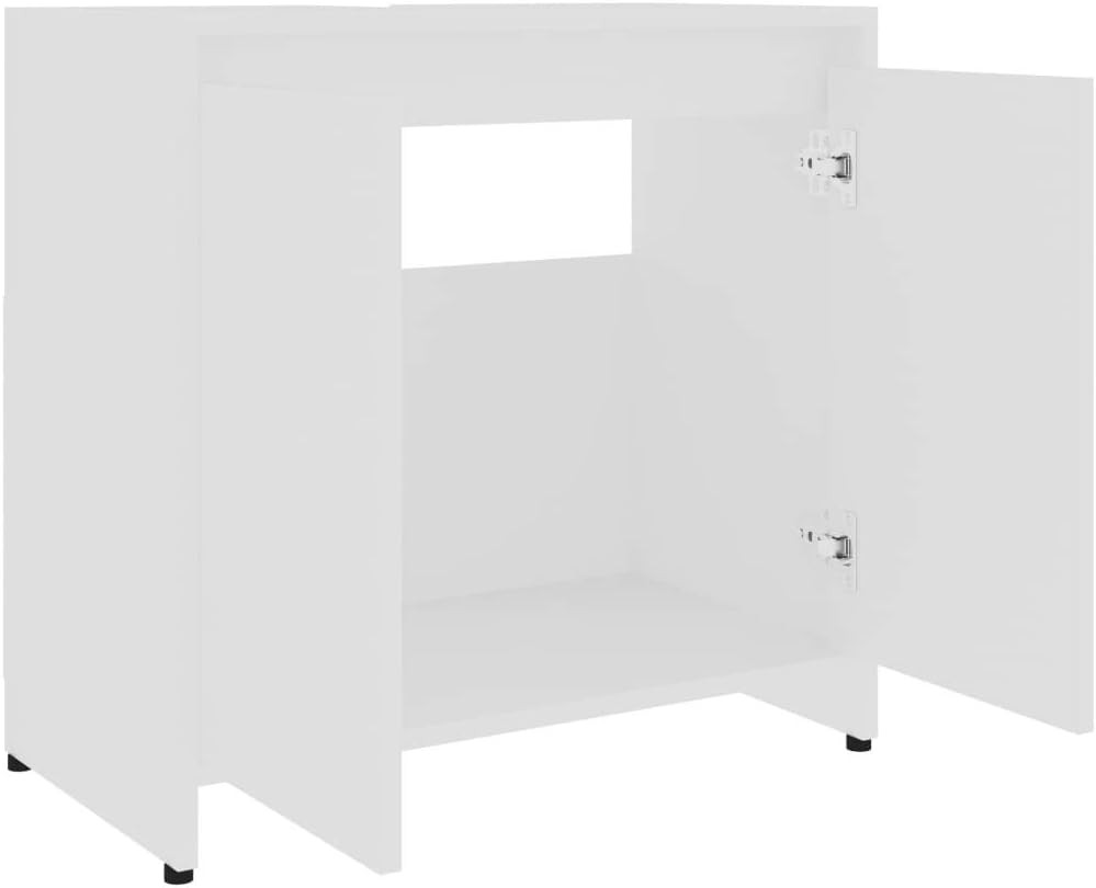 Modern White Bathroom Sink Cabinet – 2 Door Under Sink Storage Unit 60x61cm