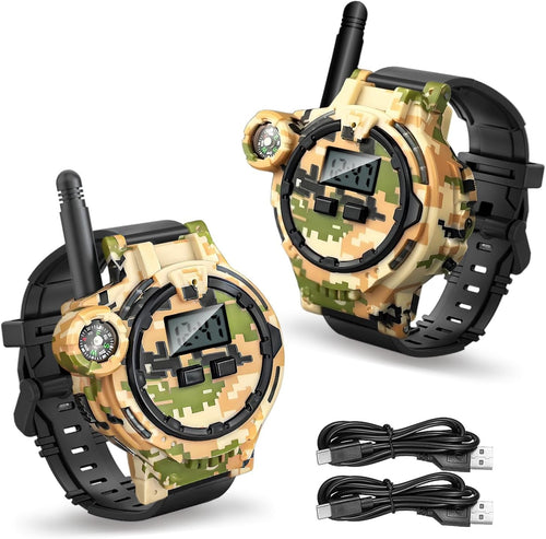 Kids Rechargeable Walkie Talkies 2 Pack Orange Camo Long Range Radio Toy
