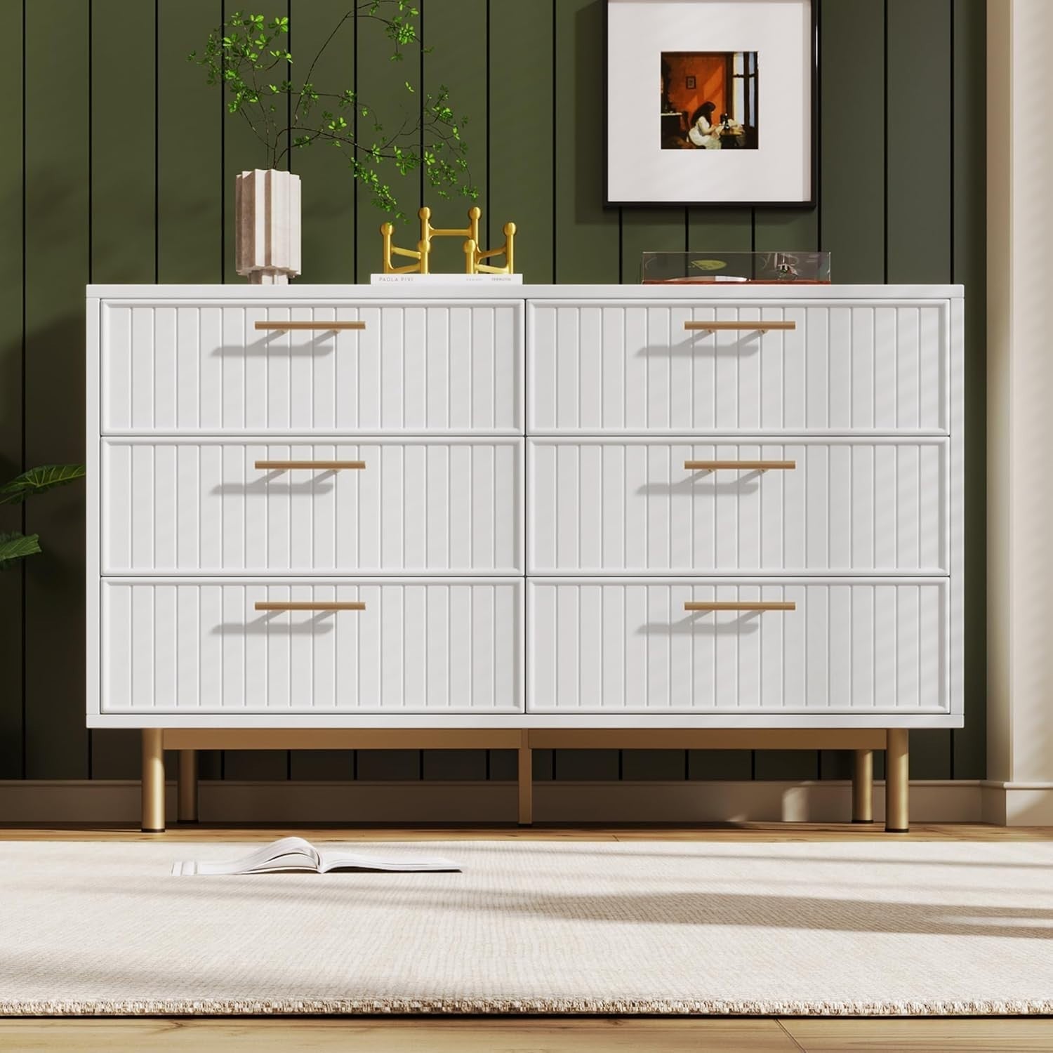Adjustable 6-Drawer Chest Storage Cabinet for Living Room & Hallway, Modern Styl