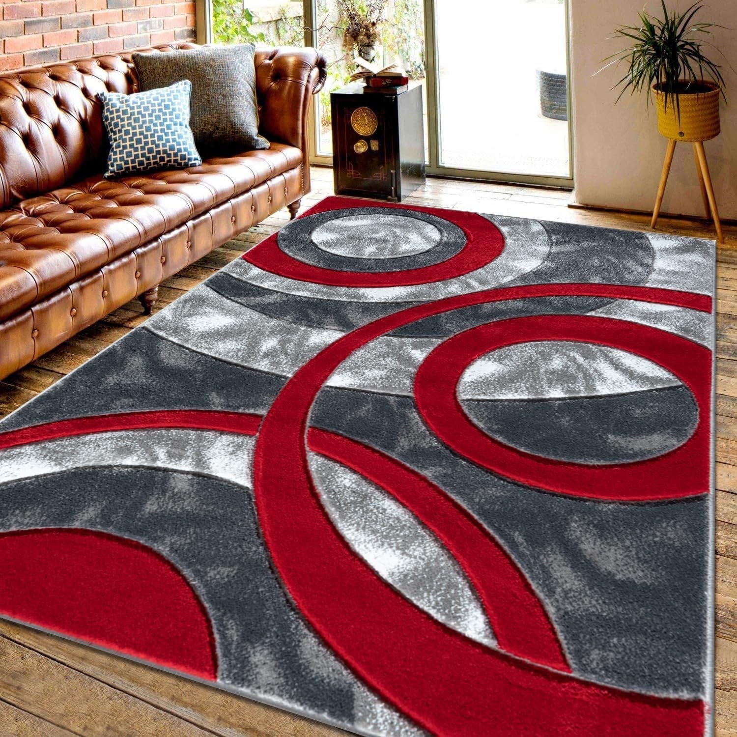 Large Red Shaggy Area Rug 160x230cm Washable Soft Modern Floor Carpet