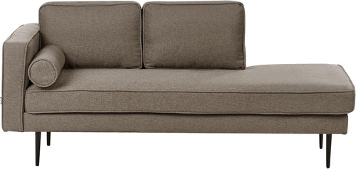 Brown Chaise Lounge Sofa Left-Hand | Bolster Cushion Modern Metal Legs