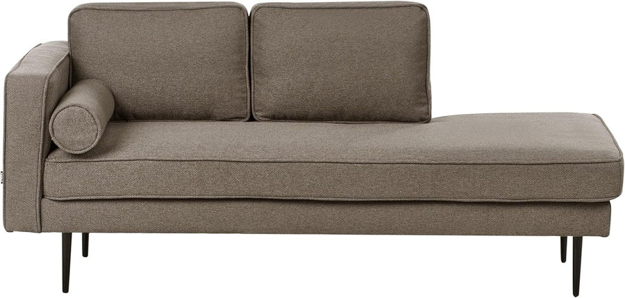 Brown Chaise Lounge Sofa Left-Hand | Bolster Cushion Modern Metal Legs