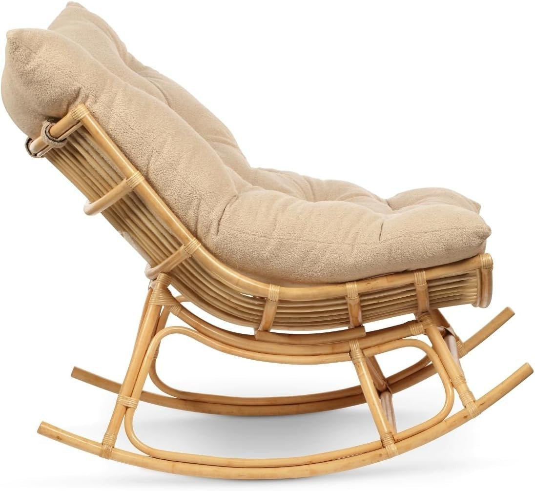 Rocking Papasan Chair Indoor Rattan Moon Chair with Cushion Adjustable Base