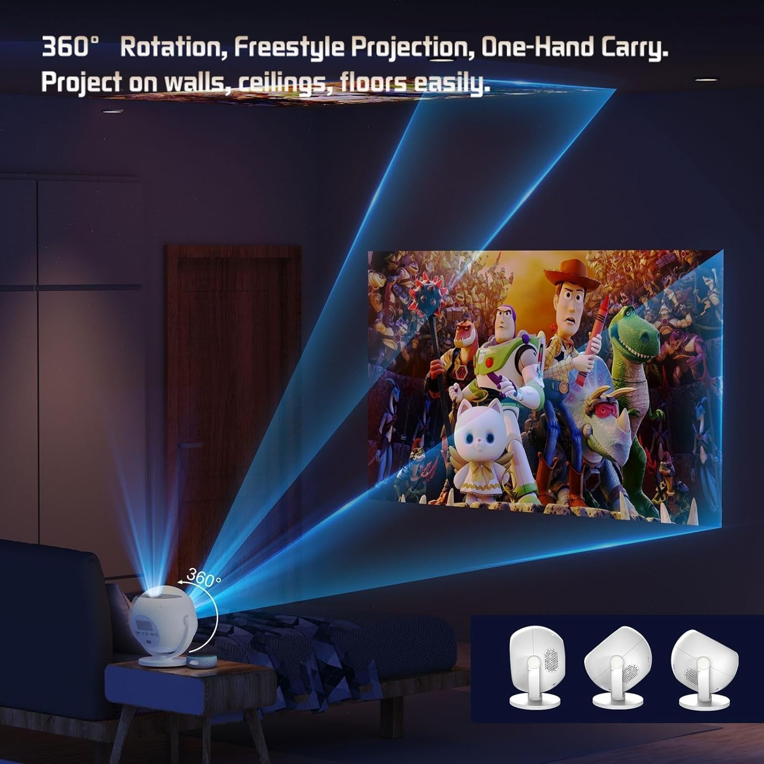 4K Mini Projector 1080P WiFi 6 Bluetooth Auto Keystone 360° Portable