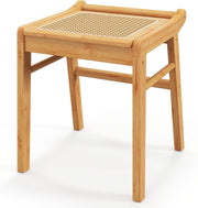 Natural Bamboo Vanity Stool Rattan Top Footrest Dressing Table Seat 38×40×43cm