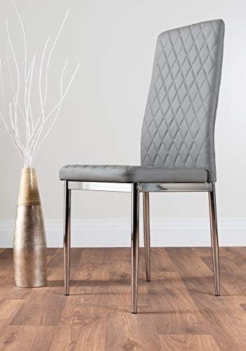 Modern Black Glass Dining Table Set with 6 Grey Chairs 140x80x75cm